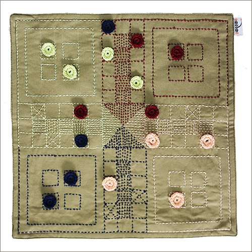 Off White Handmade Cloth Ludo - Cotton Fabric, 20x20 Inches, Washable | Durable, Indian Style Design for Endless Fun