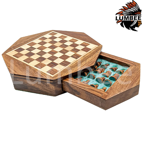 Brown Handmade Octagon Wooden Small Chess Board