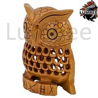 Handcrafted Wooden Jaali Owl Sitting Showpiece