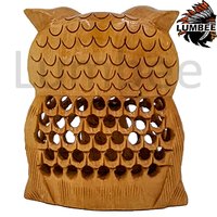 Handcrafted Wooden Jaali Owl Sitting Showpiece