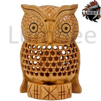 Handcrafted Wooden Front Facing Owl Sitting Showpiece