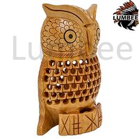 Handcrafted Wooden Front Facing Owl Sitting Showpiece