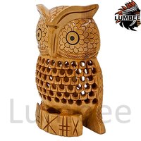 Handcrafted Wooden Front Facing Owl Sitting Showpiece