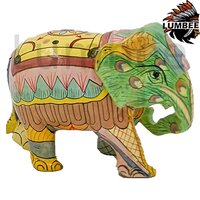 Handmade Painted Trunk down Carved elephant