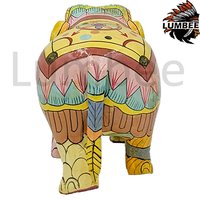 Handmade Painted Trunk down Carved elephant