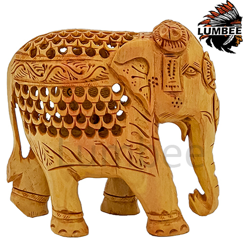 Handmade Jali Trunk down Carved elephant