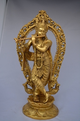 Krishna murti with flute of brass artware for temple and home decoration