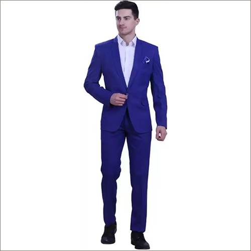 Blue Mens Stitched Solid Suit
