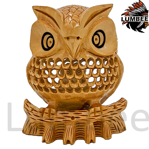 Wooden Handmade Carved and Jali Owl Statue