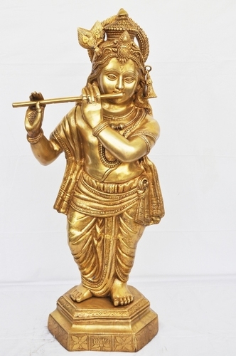 Lord Krishna Brass Metal Statue for Temple By Aakrati