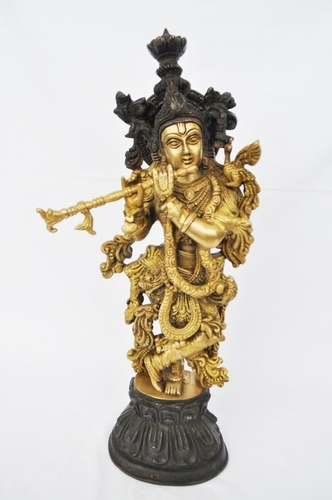 Lord Krishna brass metal precious statue
