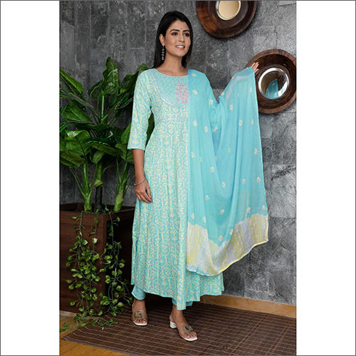 Light Green Ladies Pant Anarkali Suit