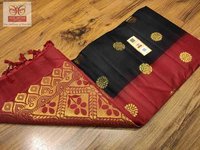 pure kanjivaram silk black with red