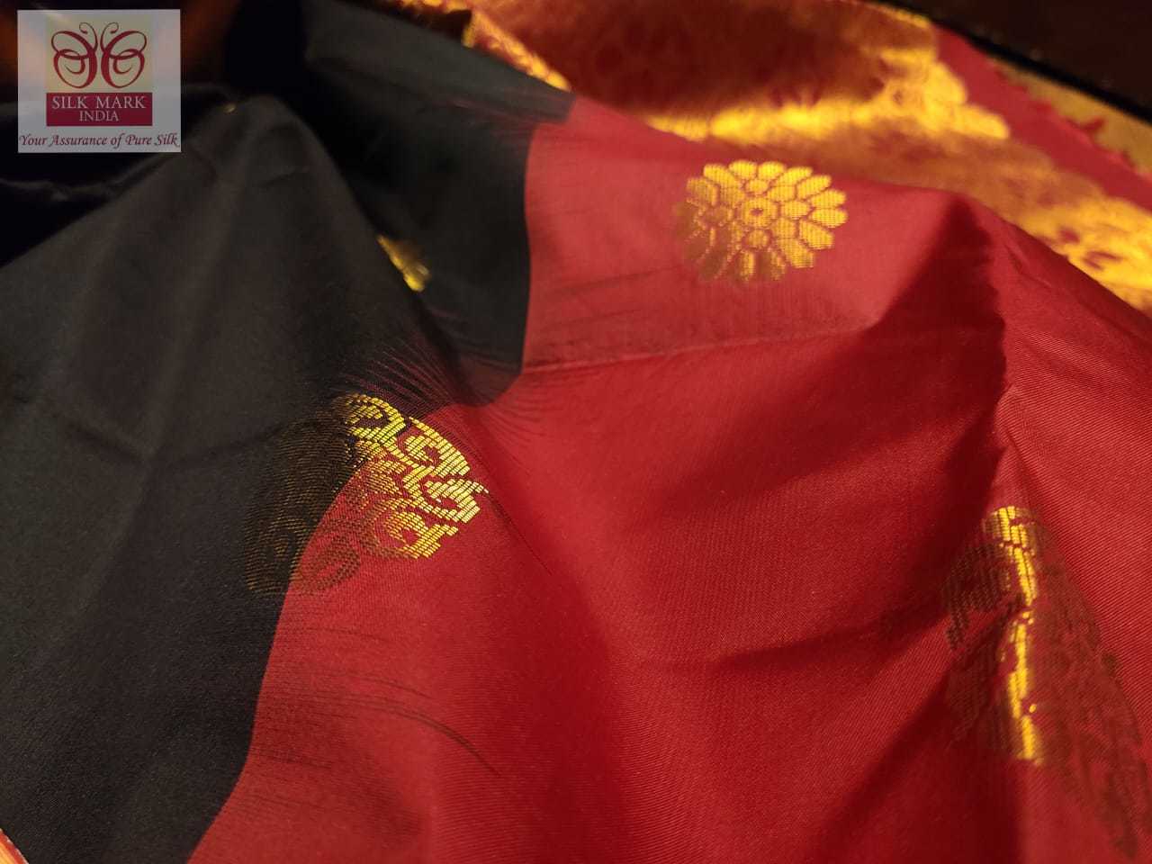 pure kanjivaram silk black with red