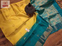 pure kanjivaram silk yellow with ramagreen