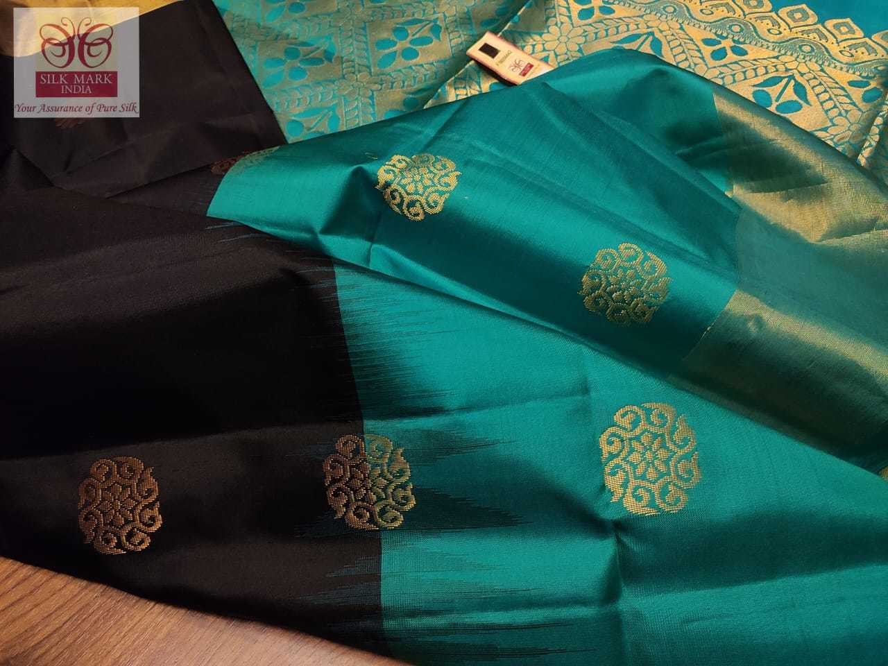 pure kanjivaram silk balck with ramagreen