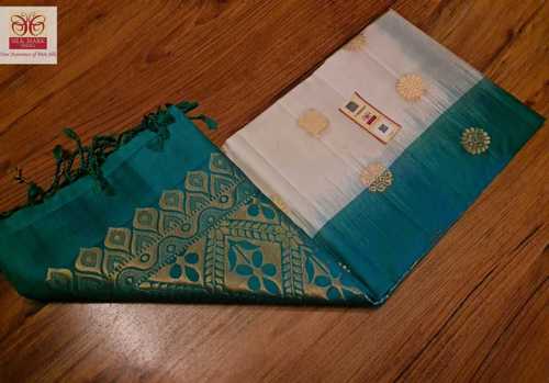 pure kanjivaram silk white with ramagreen
