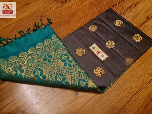 pure kanjivaram silk grey with ramagreen