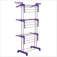 Stainless Steel Clothes Stand - Foldable Rectangular Design With 3 Racks, Blue Color For Efficient Cloth Drying