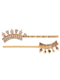 Vembley Charming Golden Crown Hairclip For Women and Girls