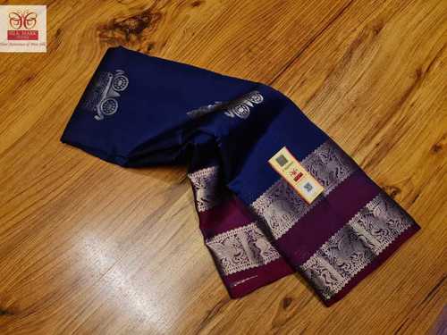 Navy Blue With Purple Pure Kanjivaram Soft Silk Budda