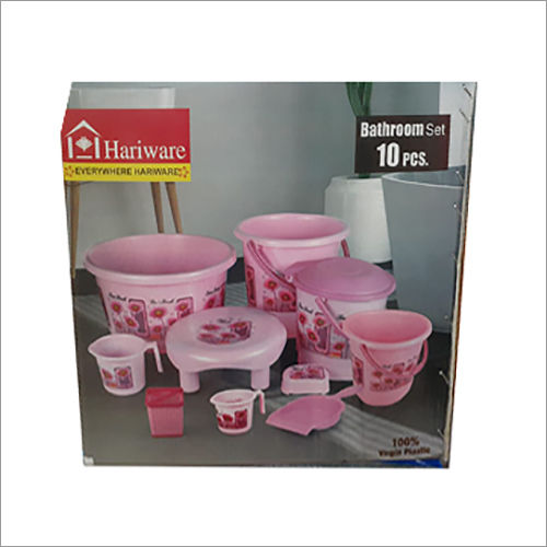 Pink 10 Piece Plastic Bathroom Set