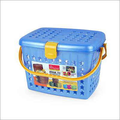 Blue Rectangular Plastic Storage Basket