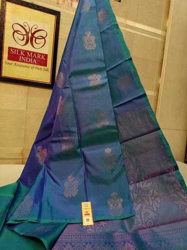 Touble Shade Blue Pure Kanjivaram Silk Soft Saree