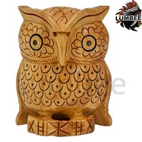 Handcrafted Wooden Owl Sitting Showpiece Statue