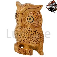 Handcrafted Wooden Owl Sitting Showpiece Statue