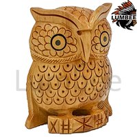 Handcrafted Wooden Owl Sitting Showpiece Statue