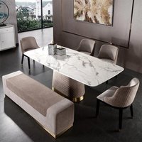 Luxury Fabric Marble Dining Table Chair Set Brown