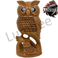 Wooden Handmade Carved Stand Owl Statue