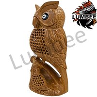 Wooden Handmade Carved Stand Owl Statue
