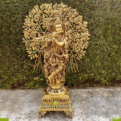 Brass idols online India Krishna with tree god figure