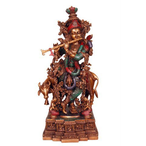 Decorative Krishna Brass Metal Colored Murti