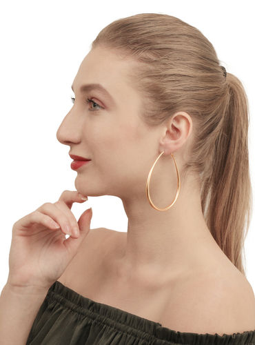 Stylish Golden Plain Hoop Earrings For Women And Girls Size: 70 Mm