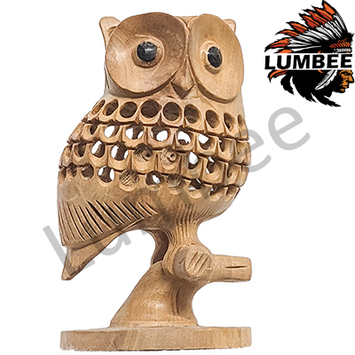 Wooden Handmade Carved Small Owl on Branch Statue