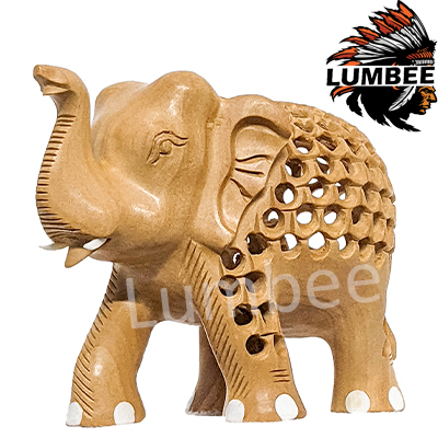 Brown Handcrafted Wooden Simple Jali Elephant Sculpture