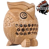 Handcrafted Wooden Sphere Owl Sitting Showpiece