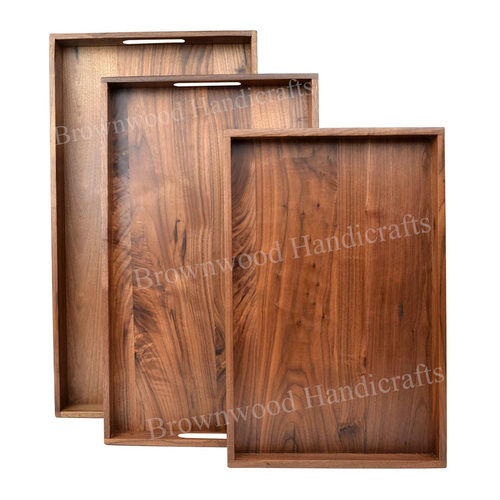 Walnut Wooden Serving Trays Set Of 3 Trays