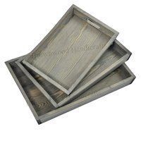 Pine Wood Serving Tray Set - 16.5x12x1.8 Inch, 14.6x10.5x1.8 Inch, 12.6x8.9x1.9 Inch | Customized Color, Polished Finish, Antique Imitation Style
