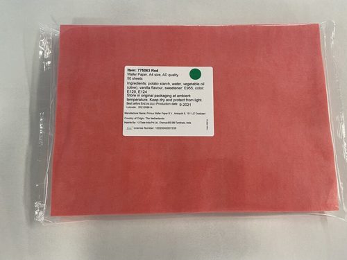 Primus Quality Edible Wafer Paper Type AD Red colour paper 75063