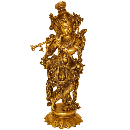 Krishna brass metal hand carved idol by Aakrati