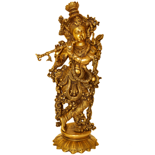 Krishna brass metal hand carved statue by Aakrati