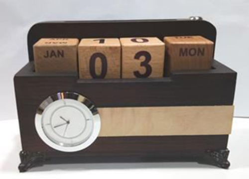 WOODEN STAND WITH DATE AND WATCH