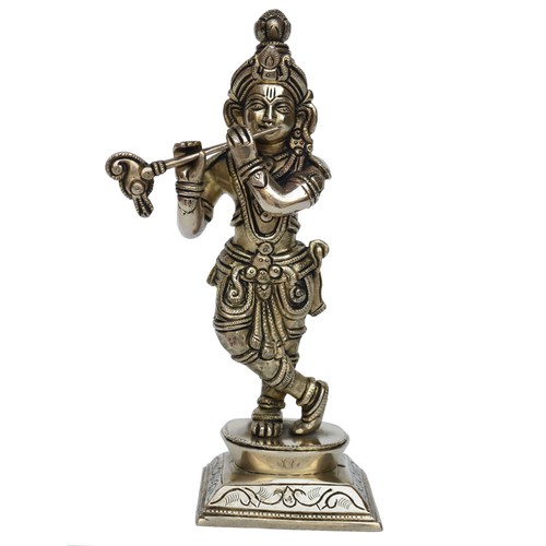 Lord Krishna playing flute brass made decorative statue