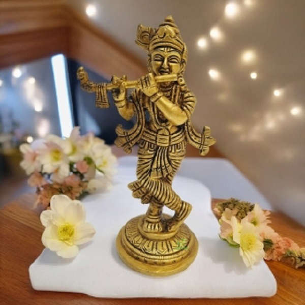 Lord Krishna Hand Carved decorative brass made statue