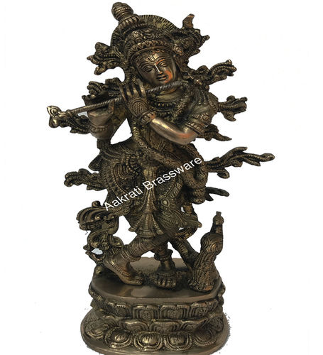 Metal Lord Krishna Brass Made Hand Carved Pooja Ghar Office Decor Statue