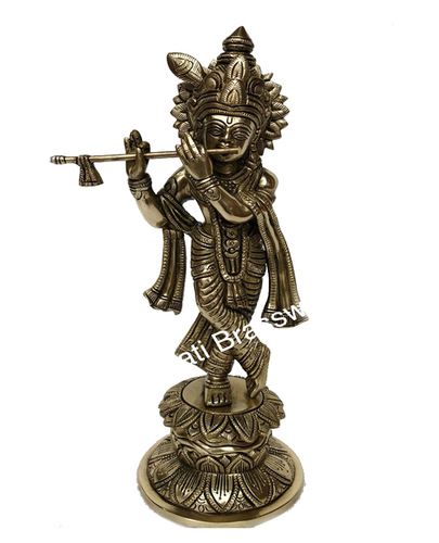 Brass made Lord Krishna Hand carved Statue by Aakrati